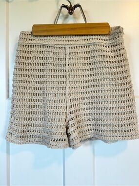 Skies Are Blue Cream Crochet Knit Shorts Lined Boho Festival High Waist Small